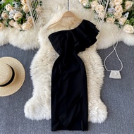 2021Sexy Slash Collar Ruffle Party Dress Women Elegant Off Shoulder High Waist Bodycon Vestidos Female Spring Summer New 2021 Robe