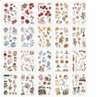 FOUNDTWO 20sheets Vintage Sticker Book Retro Nature Aesthetic Floral Plant Sticker Book Journal Supp