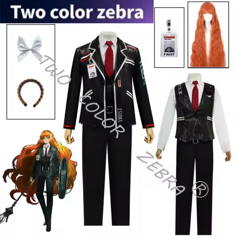 Ishmael Cosplay Limbus Company Costume Shirt Pants Tie Coat Full Set and Orange Wig Halloween Party 