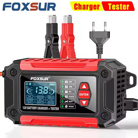 FOXSUR 2in1 Car Battery Charger Tester 12Volt/24V CCA SOH SOC Analyzer Kit for AGM GEL LiFePO4 of Mo