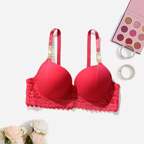 BEAUWEAR Woman Bra Push Up Shine Bra With Rhinestone And Metallic Texture Lace Design 75B 80B 85B 90
