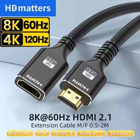 HDMI 2.1 Extension Cable 1.8M Long 8K HDMI 2.1 Cable Extension Male to Female HDMI 2.1 Cable 8K 60Hz