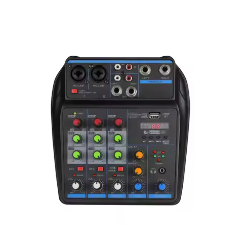 4 Channel Mixer DJ Mixing Console with Bluetooth 48V Phantom Power Monitor Karaoke System USB Mixer 