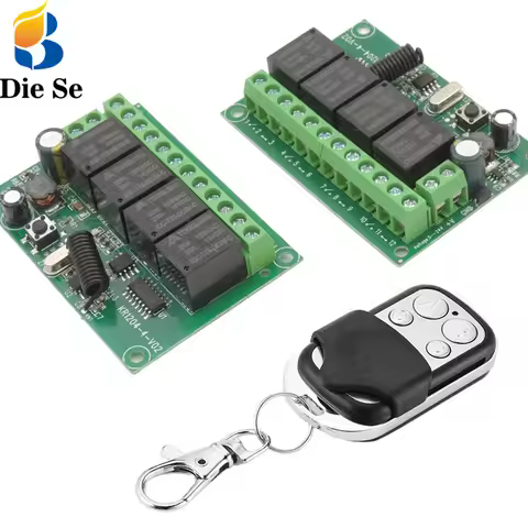 433MHz Rf Universal Remote Control DC 6V 12V 24V 30V Relay Receiver 4CH Controller and 4 Button Tran