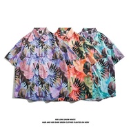 2024 New Summer Purple Stylish Casual Loose Floral Shirt for Men and Women Ins Style Hawaiian Vacati