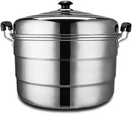 DPWH 40CM Thick Super Large Stainless Steel Three-layer Steamer Canteen Hotel Commercial Large Multi-function Three-steamer (Color : Metallic, Size : 40cm)