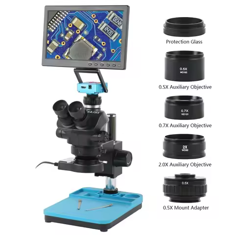 7X 50X Zoom Stereo Trinocular Microscope 10.1 inch 11.6 inch LCD Monitor 1080P 48MP 2K 4K HDMI USB V