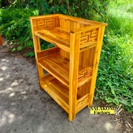 🚛SLK🚛 ชั้นวางของใช้/ของตกแต่งบ้านไม้สัก 3 ชั้น 67.5*39*100 ซม. กว้าง*ลึก*สูง แบบฉลุจีน ชั้นรองเท้า/ช