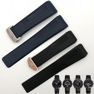 Rubber Watchbands For TAG HEUER CARRERA Deployant Metal Clasp Strap Watch Accessories Silicone Watch Band Watch Bracelet Chain