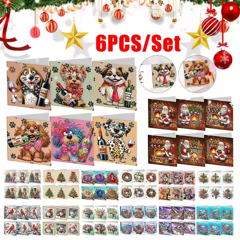 6Pcs Christmas Series DIY Diamond Painting Card Diamond Drawing Card Diamond Daily Wish Card for Fam