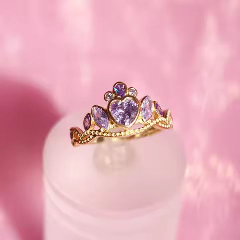 School Blair Crown Ring, Jewelry For Women, Engagement Geek Accessories, Gold Plated, Purple Heart, 