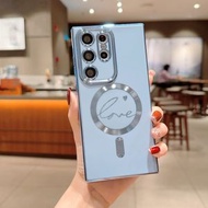 磁吸帶尾巴電鍍適用三星23ultra三星25PLus三星24Plus高級25Ultra手機殼-藍色 三星Galaxy S23