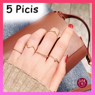 [5 Pcs] Cincin Berlian Mutiara Set Korea Mutiara Berlian Cincin Pribadi Set Cincin Jari Telunjuk Cin