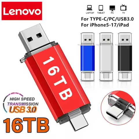 Lenovo 16TB 2 In 1 OTG USB Flash Drive 3.0 Type C 8TB 2TB Pendrive For iPhone Samsung Huawei Xiaomi 