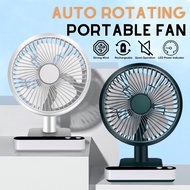 Auto Rotate Mini Portable Desk Fan - Quiet Oscillating Roatating Rechargable 5000mAh Desktop USB Cooling Fan Office Home