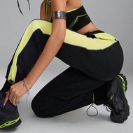 Women's Black Colorblock Adjustable Waist Luminous Zone Hiking Light Sports Long Pants, Outdoor Camp