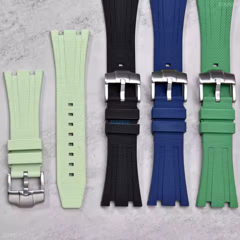 Premium Sailcloth Pattern FKM Rubber Watch Strap 28mm Replacement For AP Royal Oak Soft Rubber Watch