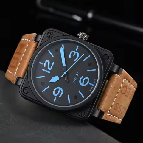 Men Automatic Mechanical Watch Bell Brown Leather Black Ross Rubber 46mm Large Dial Men for Watches 