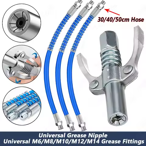 Grease Gun Coupler 10000 PSI NPTI/8 Oil Pump Quick Release Grease Tip With 30/40/50cm Hose Syringe L