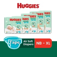 [Carton] HUGGIES Breathable Air Soft Diapers - Tape ×(NB68s / S58s / M52s / L44s / XL38s)
