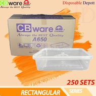 CHUNBE A650 Rectangular Container with Lid [ 250sets ] A650 / 650ml - Plastic Food Box- Bekas Makana