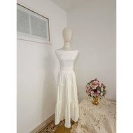 White Tiered Skirt Labuh Wanita | Skirt Putih Flowy Aesthetic Pinggang Getah Comfy