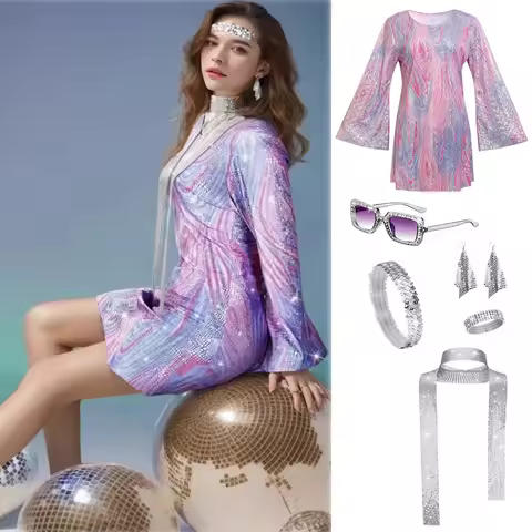 Halloween Vintage 70s 80s Rock Women Disco Dress Hippie Costumes 60's 70's Birthday Outfits 1970s Pr