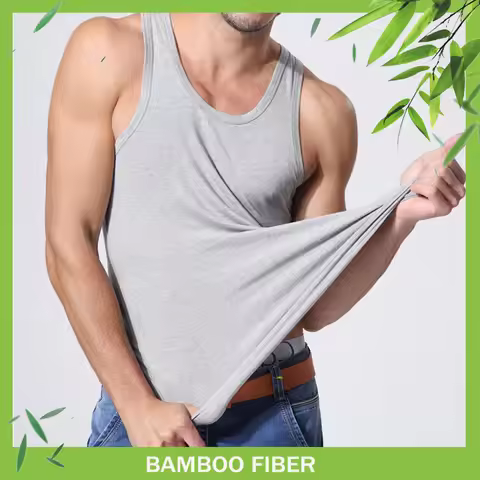 95% Bamboo Men's Tank Tops Undershirts Ultra Soft Sleeveless Moisture-Wicking Stretch Crewneck T-Shi