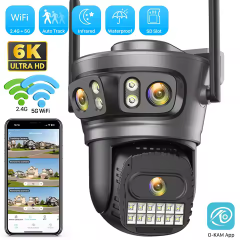 15MP Three Lens PTZ IP Camera Outdoor 6K HD Three Screen WiFi Security Camera Auto Tracking 10MP 4K 