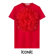 PRE-ORDER 10-14 วัน iCONiC VALEN ROSE  T-SHIRT #7299 เสื้อยืด ตกแต่ง ดอกกุหลาบ ระบาย ลูกไม้ ลายหัวใจ