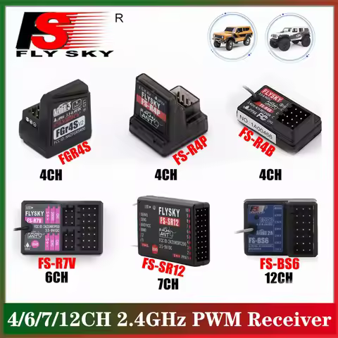 FLYSKY 4/6/7/12CH 2.4GHz PWM Receiver FS-R4P FS-R4B FGR4S BS6 FS-R7V FS-SR12 for RC Car Vehicles Boa