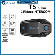 TNICER T5 Motorcycle Helmet Bluetooth Headset 500M 2-People Intercom