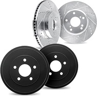 Dynamic Friction Company Front Brake Rotors Drilled and Slotted Silver with Brake Drums - 7004-76053
