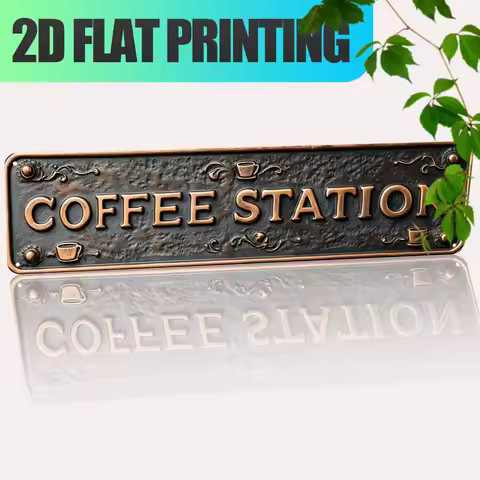 2D Flat 1pc "COFFEE STATION" 15.75x3.94" Aluminum Sign - Vintage Rustic Metal, Cafe Home Farmhouse D