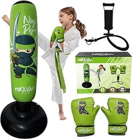 Punching Bag for Kids - 5' 3" Ninja Kids Inflatable Punching Bag Combo Kit with Kids Boxing Gloves, a Pump and Repair Kit. Boxing Bag for Immediate Bounce Back