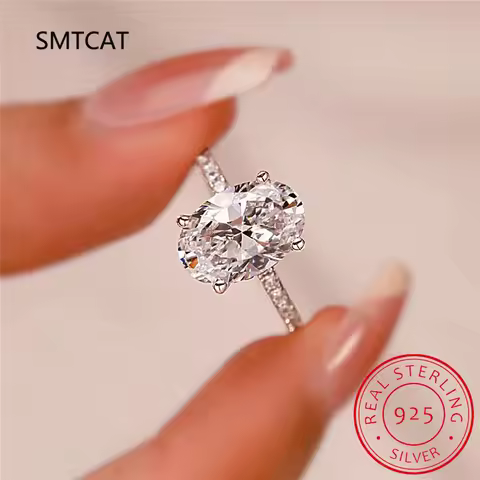 1/2/3/4CT Oval Cut Full Simulated Moissanite Engagement Rings for Women Solitaire Hidden Halo Diamon