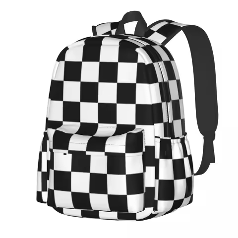 Black Checkerboard Backpack Classic Black and White Checker Travel Backpacks Female Style School Bag