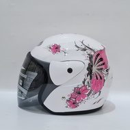 HELM SNI cewek cowok DEWASA EVO MOTIF ukuran L dewasa gambar Snoopy kupu polos bunga flower hitam do