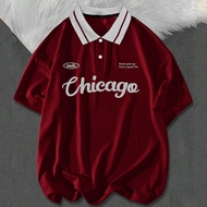 Plus Size Men's Slogan Print Contrast Color Casual Commuter Short Sleeve Polo Shirt Chicago Jersey C