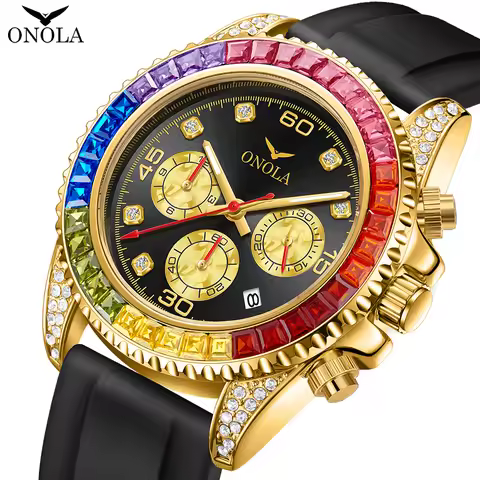 Fashion Colored Diamond High-quality Men's Quartz Watch ONOLA Silicone Tape Waterproof Watch Clock M