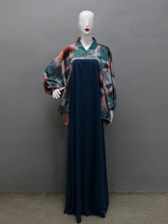 Eid ชุดพิมพ์ลายแขนพองสำหรับผู้หญิงเดรสยาว Abaya มุสลิมรอมดอน Morocco Kaftan Vestidos Largos Dubai