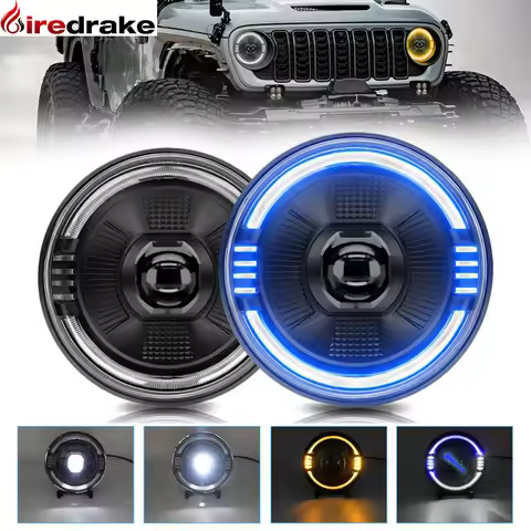 7 Inch High Power Jeep Headlight 250W 30000LM LED Round Headlight Blue DRL for Wrangler Harley Humme