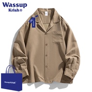 เสื้อเชิ้ตผู้ชาย WASSUP KRISH ทรงหลวมสไตล์อเมริกันย้อนยุค แฟชั่นฤดูใบไม้ผลิและฤดูใบไม้ร่วง ทรงหลวม ท