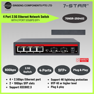 7-STAR* 4 Port 2.5G with 2 Port 10Gbps SFP+ Desktop Metal Network Switch c/w Safety Mark DC12V 2A UK