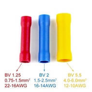 50PCS BV1.25 BV2 BV5.5 Insulated Straight Wire Butt Connector Electrical Crimp Terminals BV1 BV5