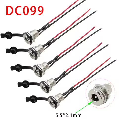 DC-099 DC Power Female Socket Adapter 5.5x2.1mm DC Power Jack Threaded Connector With Waterproof Cap