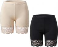 2Pcs Lace Slip Shorts for Under Dresses Women Smooth Safety Shorts Anti Chafing Boyshort Seamless Un
