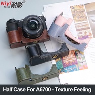 PU Leather Camera Half Case for Sony A6400 A6300 A6000 A6100 A6700 Base Camera Casing Pouch 1/4 Scre