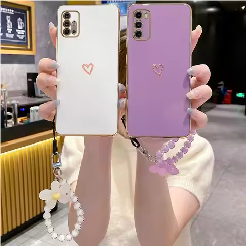 edge 20 30 Love heart Flower Strap Case On For Motorola Moto EDGE 20 30 G8 G9 E7 Plus Play E20 E13 E