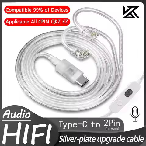 KZ Earphones Cables Silver Plated Upgrade Accessories HIFI Headphones 2PIN Cable Type-C Plug For KZ 